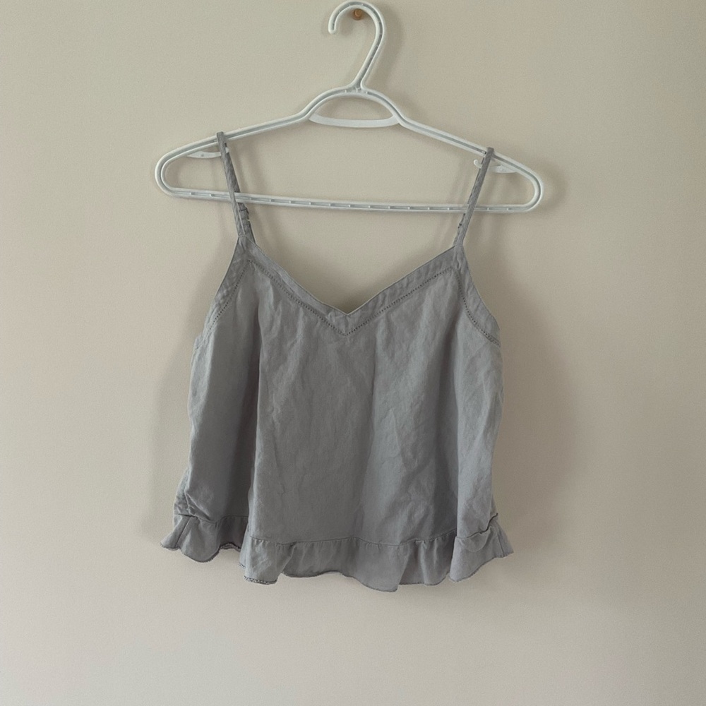 aerie Light Gray V-Neck Ruffle Hem Cami